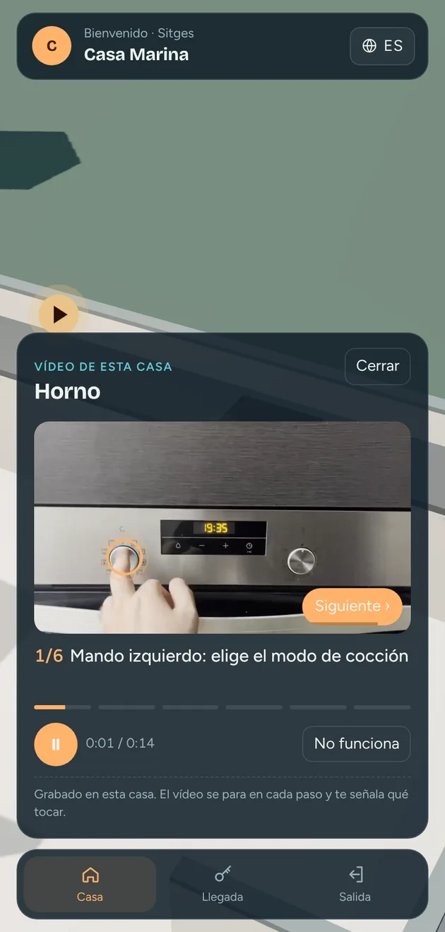 Tutorial del horno: el vídeo se para y un círculo señala el mando